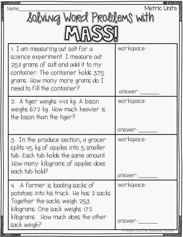 Understanding Mass Through Guided Discovery Word Problem Worksheets 